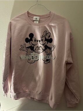 Disney Women's Light Pink Mickey & Minnie Crewneck Sweatshirt